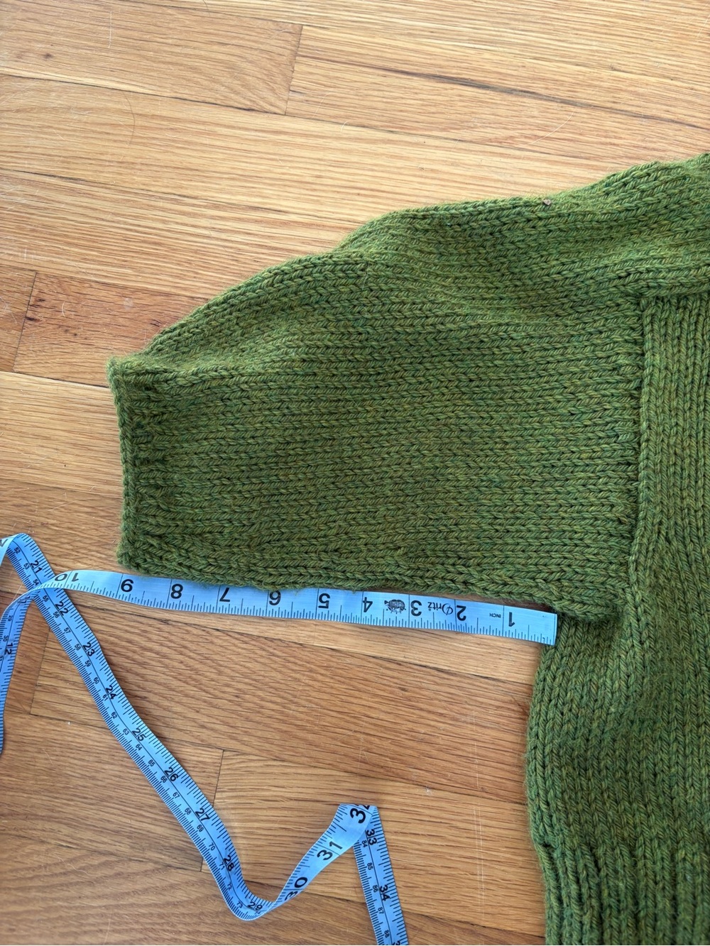Olive Green Hand Knit by me Cardigan with Moose Buttons - Picture 4 of 4